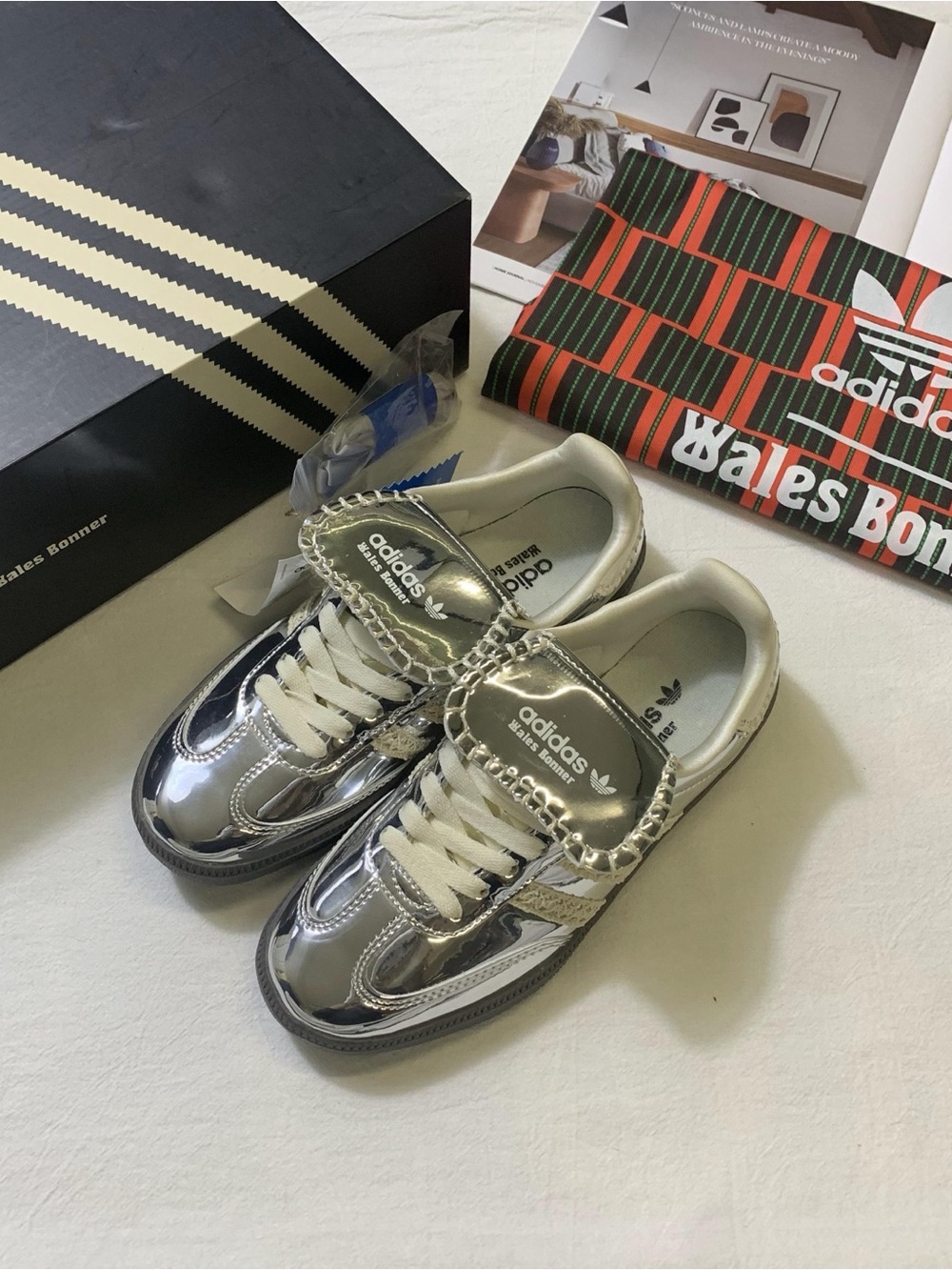 New Adidas Samba x Wales Bonner Low Silver Metallic Sneakers